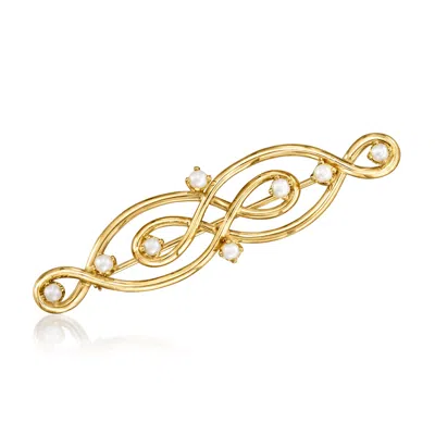 Pre-owned Ross-simons C. 2000 Vintage 3mm Cultured Pearl Openwork Scroll Pin In 14kt Yellow Gold
