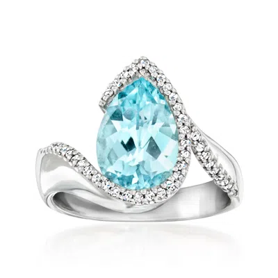 Pre-owned Ross-simons C. 2000 Vintage 4.00 Carat Swiss Blue Topaz Swirl Ring With .35 Ct. T.w. Diamonds In 18kt White Gold In Silver