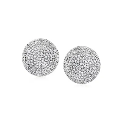 Pre-owned Ross-simons C. 2000 Vintage 4.00 Ct. T.w. Diamond Button Earrings In 14kt White Gold In Silver