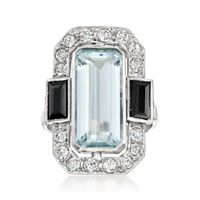 Pre-owned Ross-simons C. 2000 Vintage 4.25 Carat Aquamarine And Onyx Ring With .75 Ct. T.w. Diamonds In Platinum In Silver