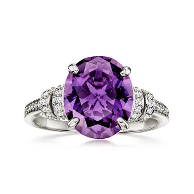 Pre-owned Ross-simons C. 2000 Vintage 4.50 Carat Simulated Amethyst Ring With .35 Ct. T.w. Czs In Sterling Silver