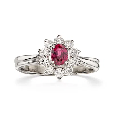 Pre-owned Ross-simons C. 2000 Vintage .50 Carat Ruby Ring With .30 Ct. T.w. Diamonds In Platinum In Silver