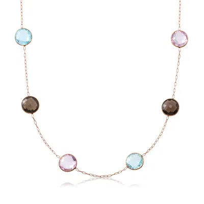 Pre-owned Ross-simons C. 2000 Vintage 54.00 Ct. T.w. Multi-gemstone Station Necklace In 14kt Rose Gold In Pink