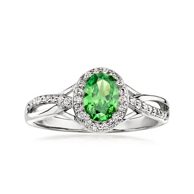 Pre-owned Ross-simons C. 2000 Vintage .55 Carat Green Cz Ring With .27 Ct. T.w. White Czs In Sterling Silver