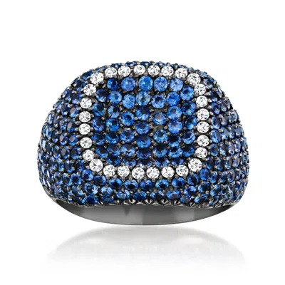 Pre-owned Ross-simons C. 2000 Vintage 5.50 Ct. T.w. Sapphire Dome Ring With .30 Ct. T.w. Diamonds In 18kt White Gold In Silver