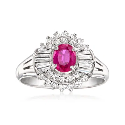 Pre-owned Ross-simons C. 2000 Vintage .58 Carat Ruby Ring With .54 Ct. T.w. Diamonds In Platinum In Silver