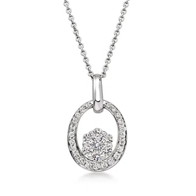 Pre-owned Ross-simons C. 2000 Vintage .60 Ct. T.w. Diamond Flower Pendant Necklace In 14kt White Gold In Silver