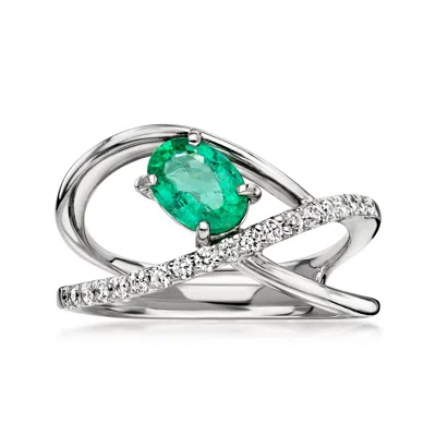 Pre-owned Ross-simons C. 2000 Vintage .64 Carat Emerald Open-space Ring With .25 Ct. T.w. Diamonds In Platinum In Silver
