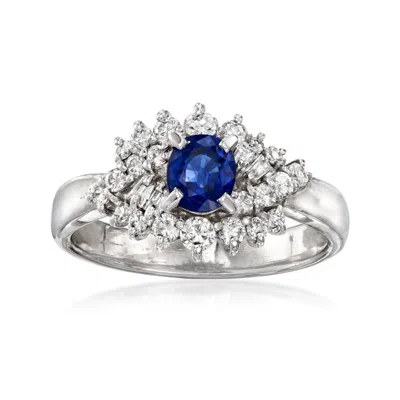 Pre-owned Ross-simons C. 2000 Vintage .65 Carat Sapphire Ring With .58 Ct. T.w. Diamonds In Platinum In Silver
