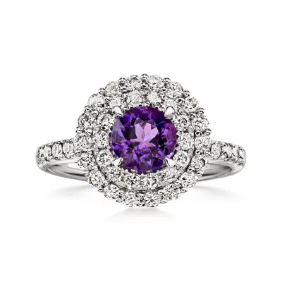 Pre-owned Ross-simons C. 2000 Vintage .70 Carat Amethyst Ring With .84 Ct. T.w. Diamonds In Platinum In Silver