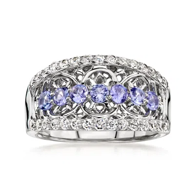 Pre-owned Ross-simons C. 2000 Vintage .70 Ct. T.w. Tanzanite Openwork Ring With .50 Ct. T.w. White Zircons In Sterling Sil In Silver