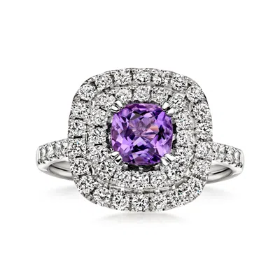 Pre-owned Ross-simons C. 2000 Vintage .75 Carat Amethyst Ring With .89 Ct. T.w. Diamonds In Platinum In Silver