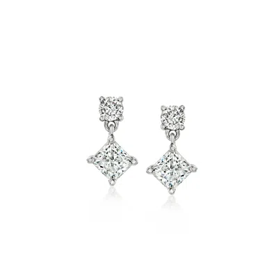 Pre-owned Ross-simons C. 2000 Vintage .85 Ct. T.w. Diamond Drop Earrings In 14kt White Gold In Silver