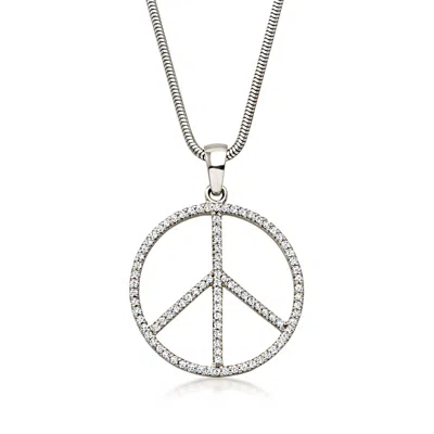 Pre-owned Ross-simons C. 2000 Vintage .85 Ct. T.w. Diamond Peace Sign Pendant Necklace In 14kt White Gold In Silver