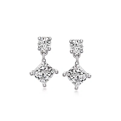 Pre-owned Ross-simons C. 2000 Vintage .90 Ct. T.w. Diamond Drop Earrings In 14kt White Gold In Silver