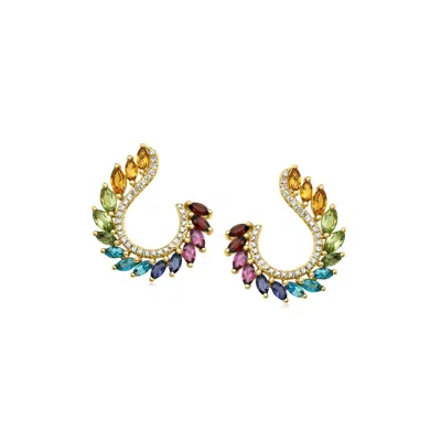 Pre-owned Ross-simons C. 2000 Vintage Effy 2.70 Ct. T.w. Multi-gemstone And .30 Ct. T.w. Diamond Swirl Earrings In 14kt Ye In Gold