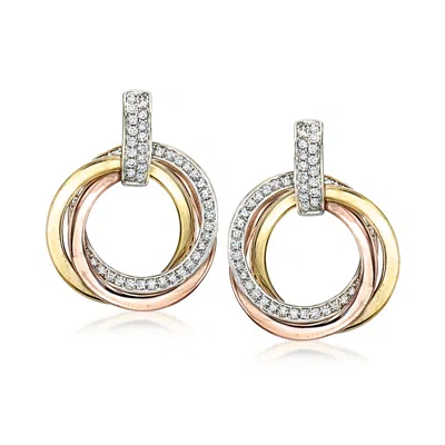 Pre-owned Ross-simons C. 2000 Vintage Effy .55 Ct. T.w. Diamond Circle Trio Drop Earrings In 14kt Tri-colored Gold In Gold,silver,pink