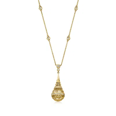 Pre-owned Ross-simons C. 2000 Vintage Effy .80 Ct. T.w. Diamond Teardrop Station Necklace In 14kt Yellow Gold