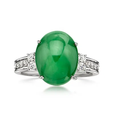Pre-owned Ross-simons C. 2000 Vintage Jade Ring With .20 Ct. T.w. Diamonds In Platinum In Silver