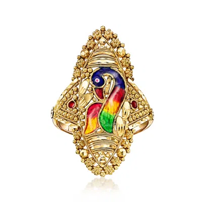 Pre-owned Ross-simons C. 2000 Vintage Rainbow Enamel Swan Ring In 21kt Yellow Gold