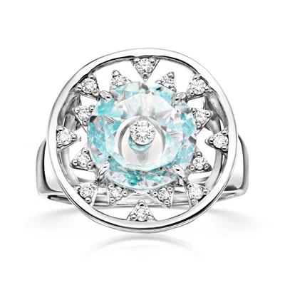 Pre-owned Ross-simons C. 2000 Vintage Simulated Sky Blue Topaz Ring With .26 Ct. T.w. Diamonds In 18kt White Gold In Silver