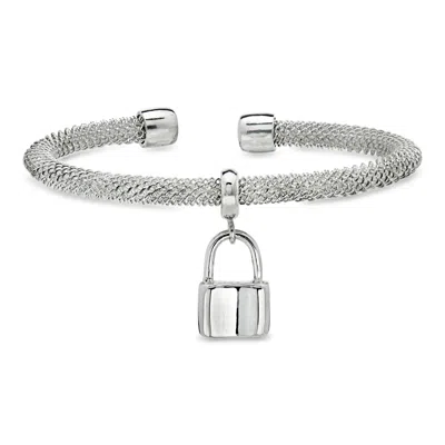 Pre-owned Ross-simons C. 2000 Vintage Sterling Silver Mesh Bangle Bracelet With Lock Charm