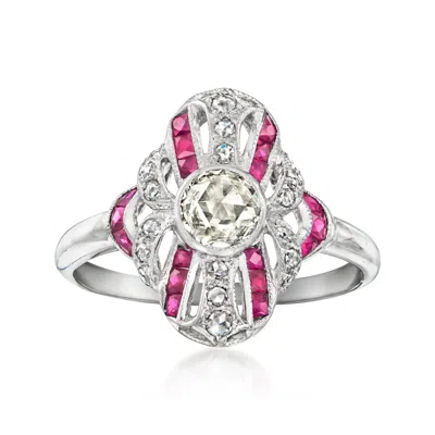 Pre-owned Ross-simons C. 2010 .60 Ct. T.w. Diamond And .50 Ct. T.w. Ruby Filigree Ring In 18kt White Gold In Silver