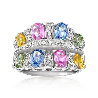 Pre-owned Ross-simons C. 2010 Vintage 3.20 Ct. T.w. Multicolored Sapphire Ring With .25 Ct. T.w. Diamonds In 14kt White Go In Silver