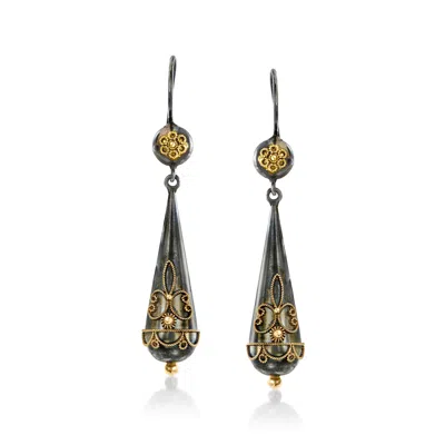 Pre-owned Ross-simons C. 2011 Vintage Castellani Sterling Silver And 18kt Yellow Gold Drop Earrings In Silver,gold