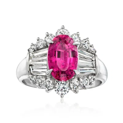 Pre-owned Ross-simons C. 2020 1.85 Carat Pink Tourmaline And 1.47 Ct. T.w. Diamond Ring In Platinum In Silver