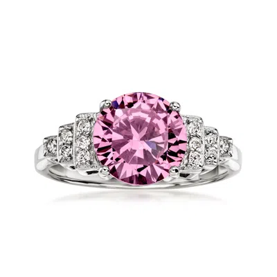 Pre-owned Ross-simons C. 2020 3.35 Carat Simulated Pink Sapphire Ring With .20 Ct. T.w. Czs In Sterling Silver