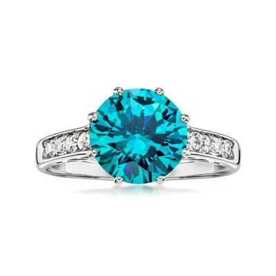 Pre-owned Ross-simons C. 2020 3.50 Carat Simulated Blue Zircon Ring With .24 Ct. T.w. Czs In Sterling Silver