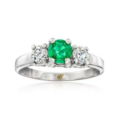 Pre-owned Ross-simons C. 2020 .40 Carat Emerald And .40 Ct. T.w. Diamond Ring In 14kt White Gold In Silver
