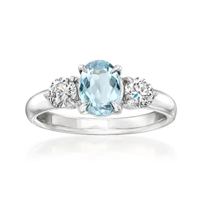 Pre-owned Ross-simons C. 2020 .68 Carat Aquamarine And .39 Ct. T.w. Diamond Ring In Platinum In Silver