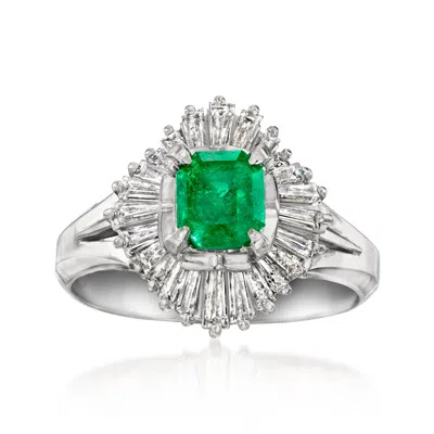 Pre-owned Ross-simons C. 2020 .68 Carat Emerald Ballerina Ring With .76 Ct. T.w. Diamonds In Platinum In Silver