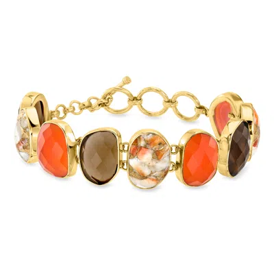 Ross-simons Carnelian, Multicolored Shell And Smoky Quartz Toggle Bracelet In 18kt Gold Over Sterling