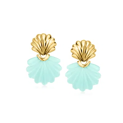 Ross-simons Carved Blue Chalcedony Seashell Drop Earrings In 18kt Gold Over Sterling In Multi