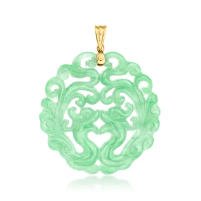 Ross-simons Carved Jade Phoenix Pendant With 14kt Yellow Gold In Green