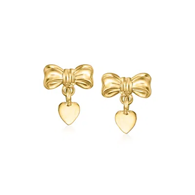 Ross-simons Child's 14kt Yellow Gold Bow And Heart Drop Earrings