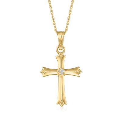 Ross-simons Child's 14kt Yellow Gold Cross Pendant Necklace With Single Diamond