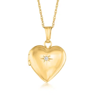 Ross-simons Child's 14kt Yellow Gold Small Heart Locket Necklace With Diamond Accent
