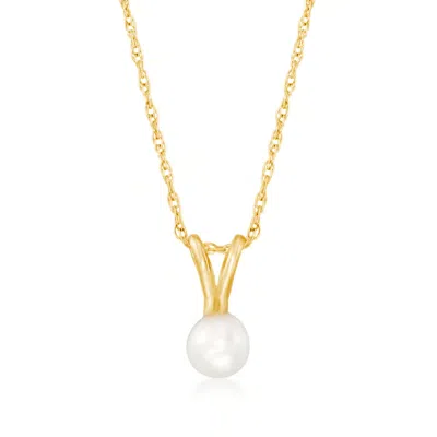 Ross-simons Child's 4mm Cultured Pearl Solitaire Necklace In 14kt Yellow Gold