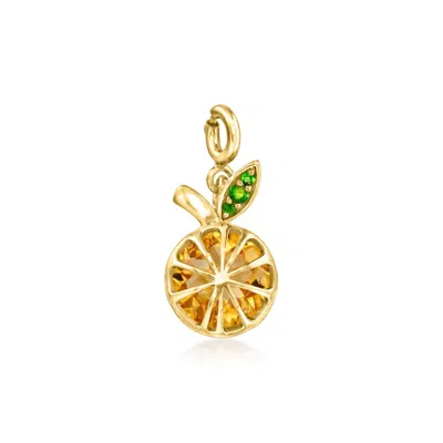 Ross-simons Citrine Orange Charm With Chrome Diopside In 18kt Gold Over Sterling