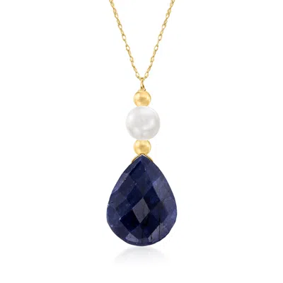 Ross-simons Cultured Pearl And Sapphire Necklace In 14kt Yellow Gold In Multi
