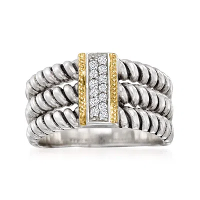 Ross-simons Cz 3-row Ring In Sterling Silver And 14kt Yellow Gold In White