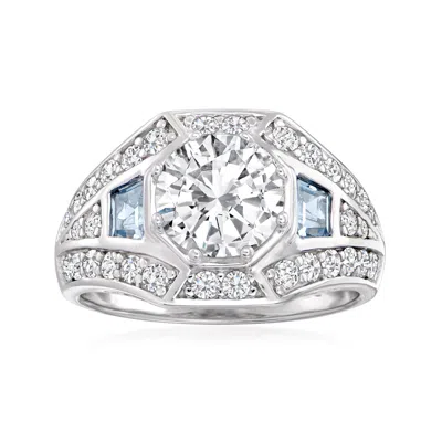 Ross-simons Cz And . Simulated Aquamarine Ring In Sterling Silver In White