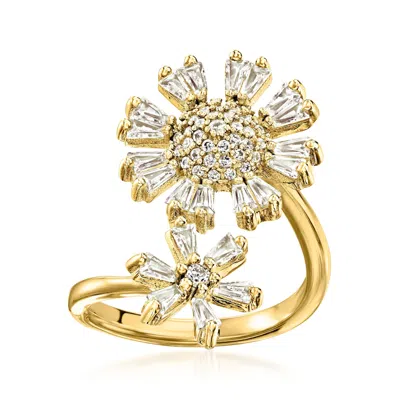Ross-simons Cz Double-flower Bypass Ring In 18kt Gold Over Sterling In White