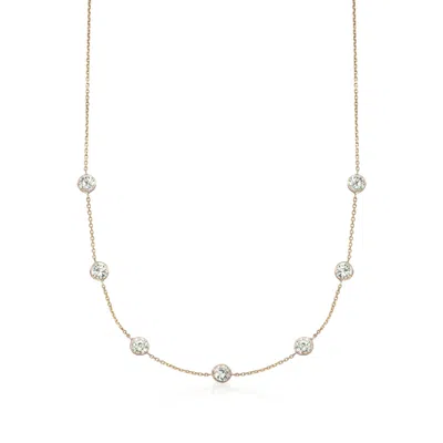Ross-simons Cz Station Necklace In 14kt Yellow Gold In Green