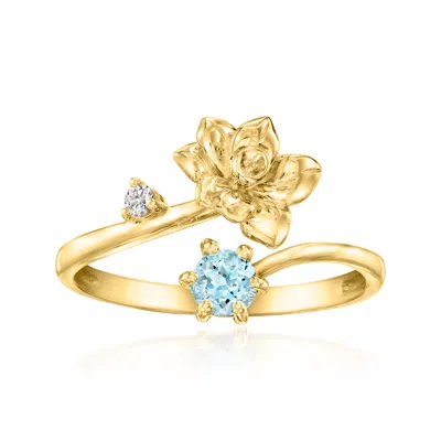 Ross-simons Daffodil Flower/march Birthstone Ring With . Aquamarine And Single Lab-grown Diamond In 18kt Gold Ov In Multi