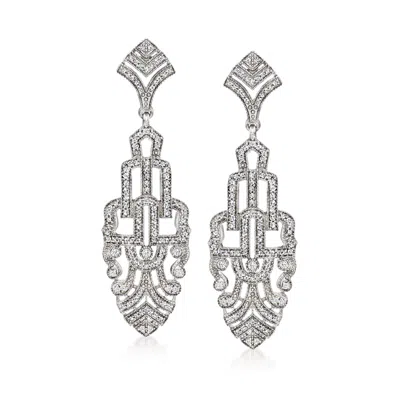 Ross-simons Diamond Art Deco-style Drop Earrings In Sterling Silver In Metallic
